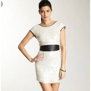 Stella & Jamie Backless Sequin Mini Dress With 100% Leather Belt Size S $400 NWT